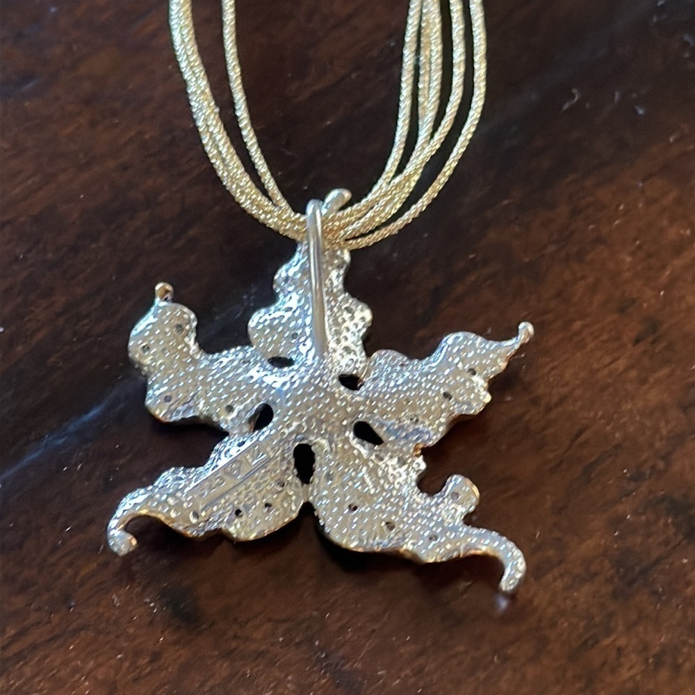 Sterling Silver Gold Overlay Leaf Pendant on Cord Necklace  NEW - Picture 2 of 3